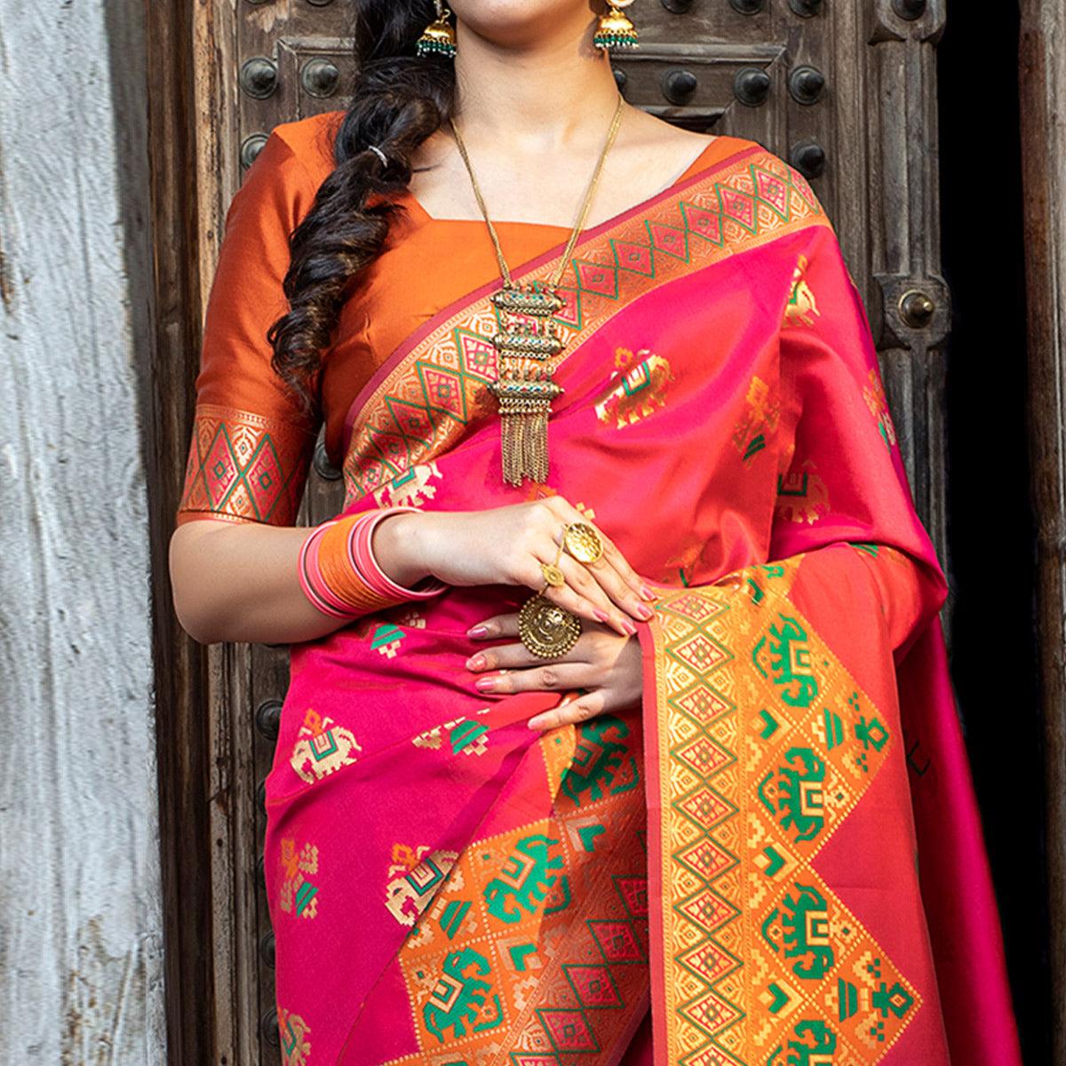 Majesty Pink Colored Festive Wear Woven Patola Silk Saree - Peachmode