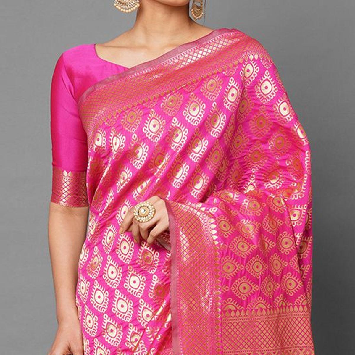 Majesty Pink Colored Festive Wear Woven Silk Saree - Peachmode