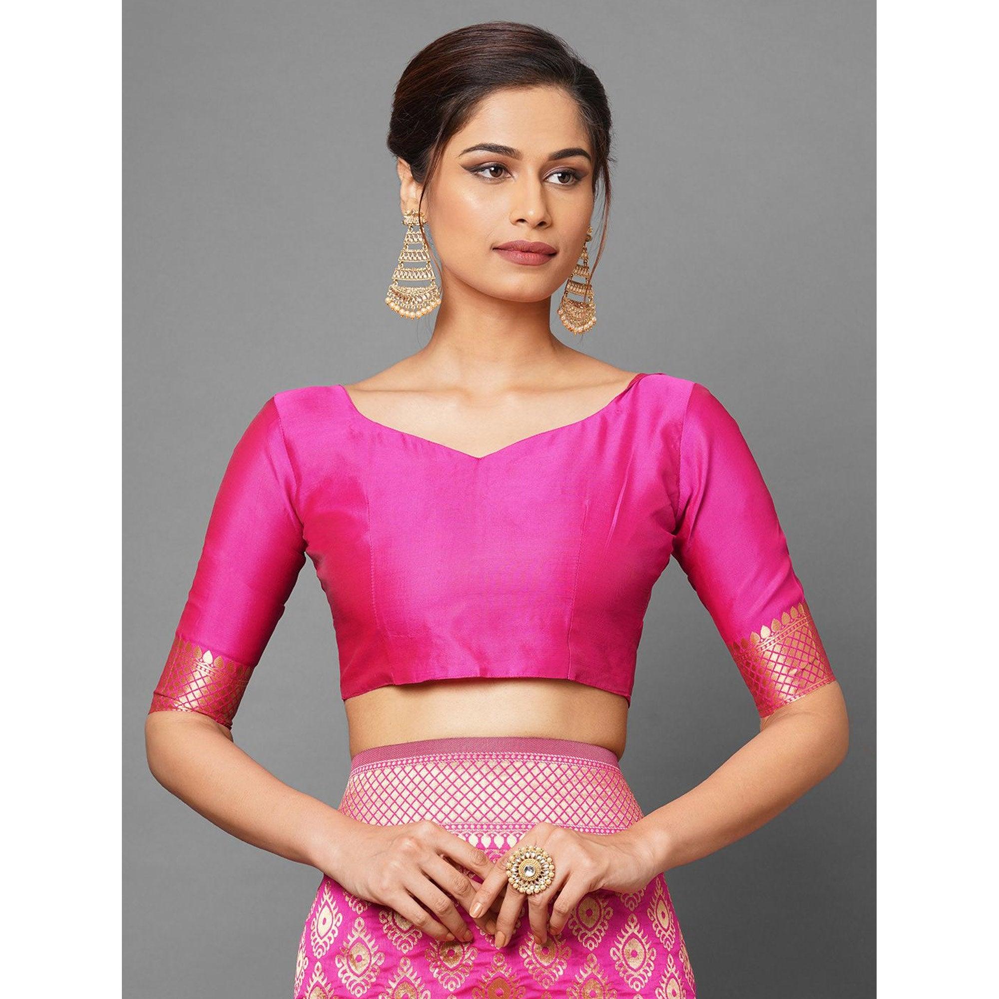 Majesty Pink Colored Festive Wear Woven Silk Saree - Peachmode