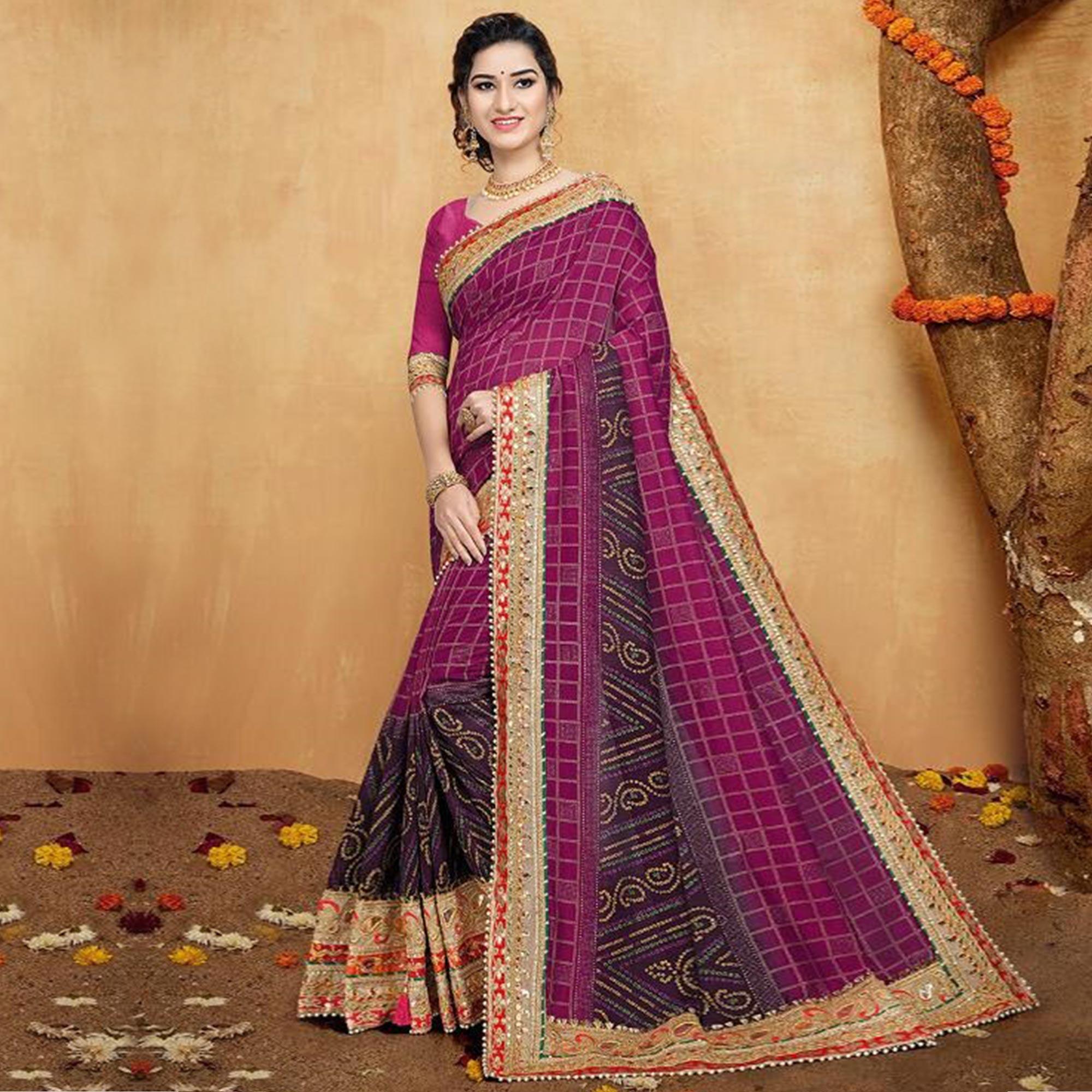 Majesty Pink Colored Festive Wear Zari Work Vichitra Silk Saree - Peachmode