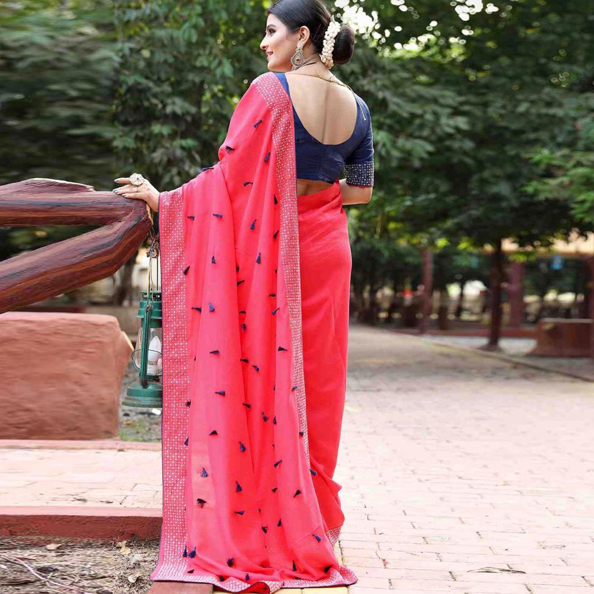Majesty Pink Colored Partywear Diamond Work Art Silk Saree - Peachmode