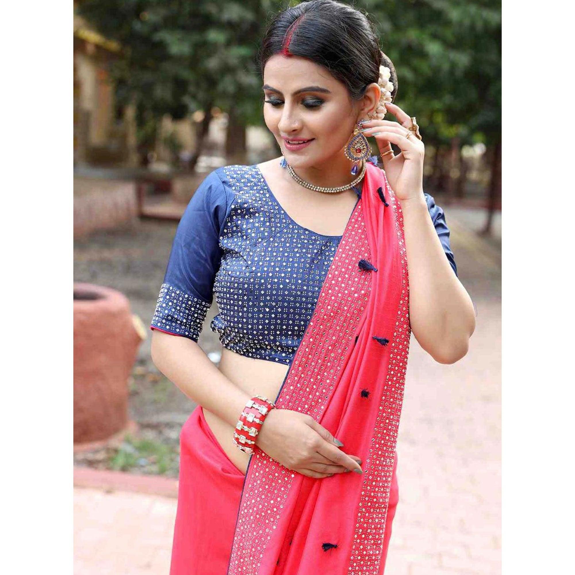 Majesty Pink Colored Partywear Diamond Work Art Silk Saree - Peachmode
