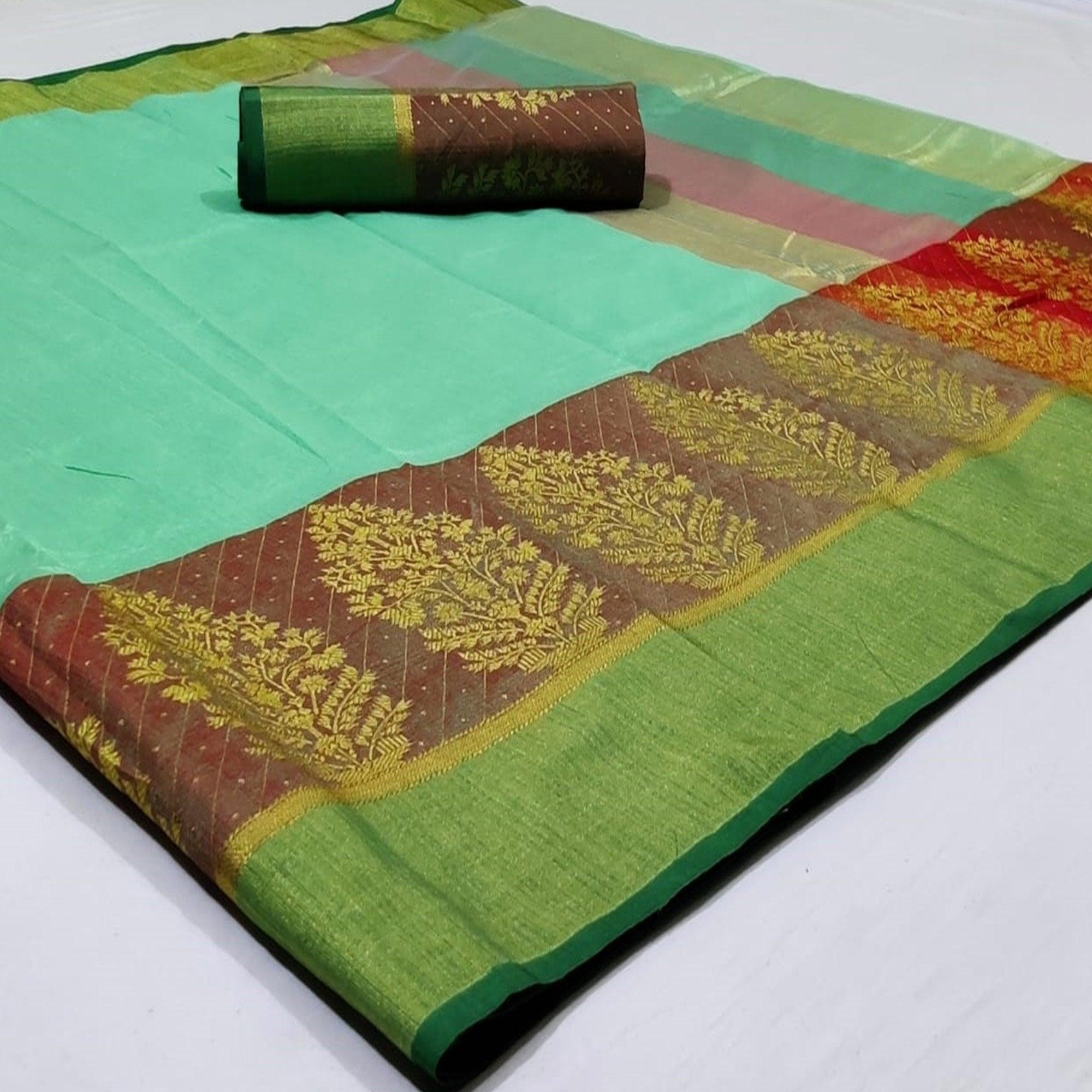 Majesty Pista Green Colored Festive Wear Woven Silk Saree - Peachmode