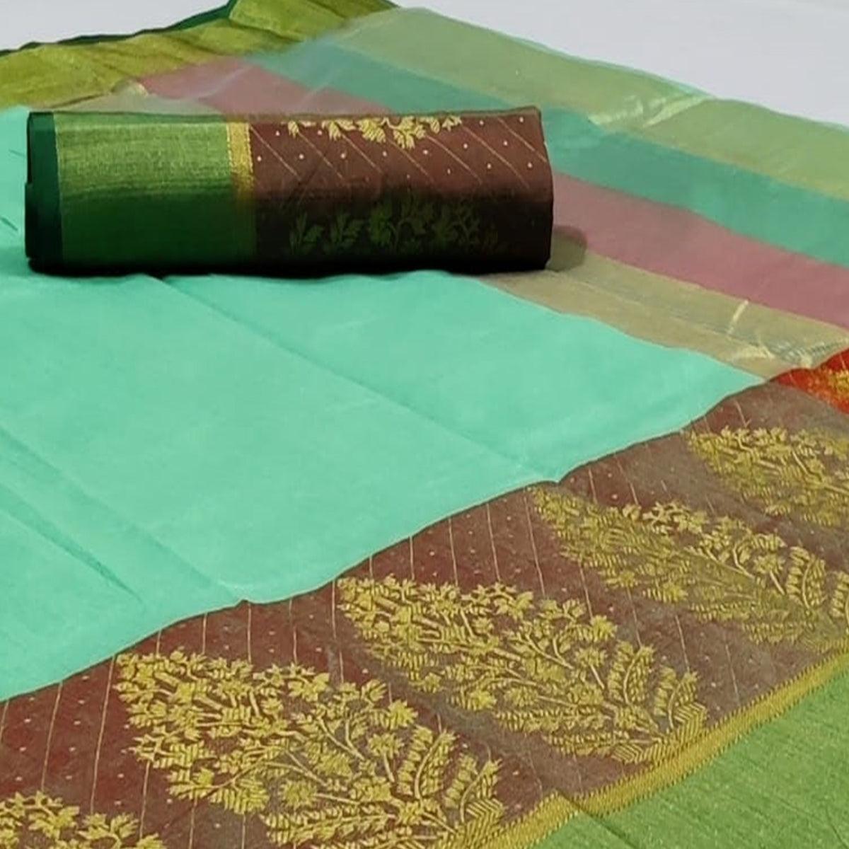 Majesty Pista Green Colored Festive Wear Woven Silk Saree - Peachmode