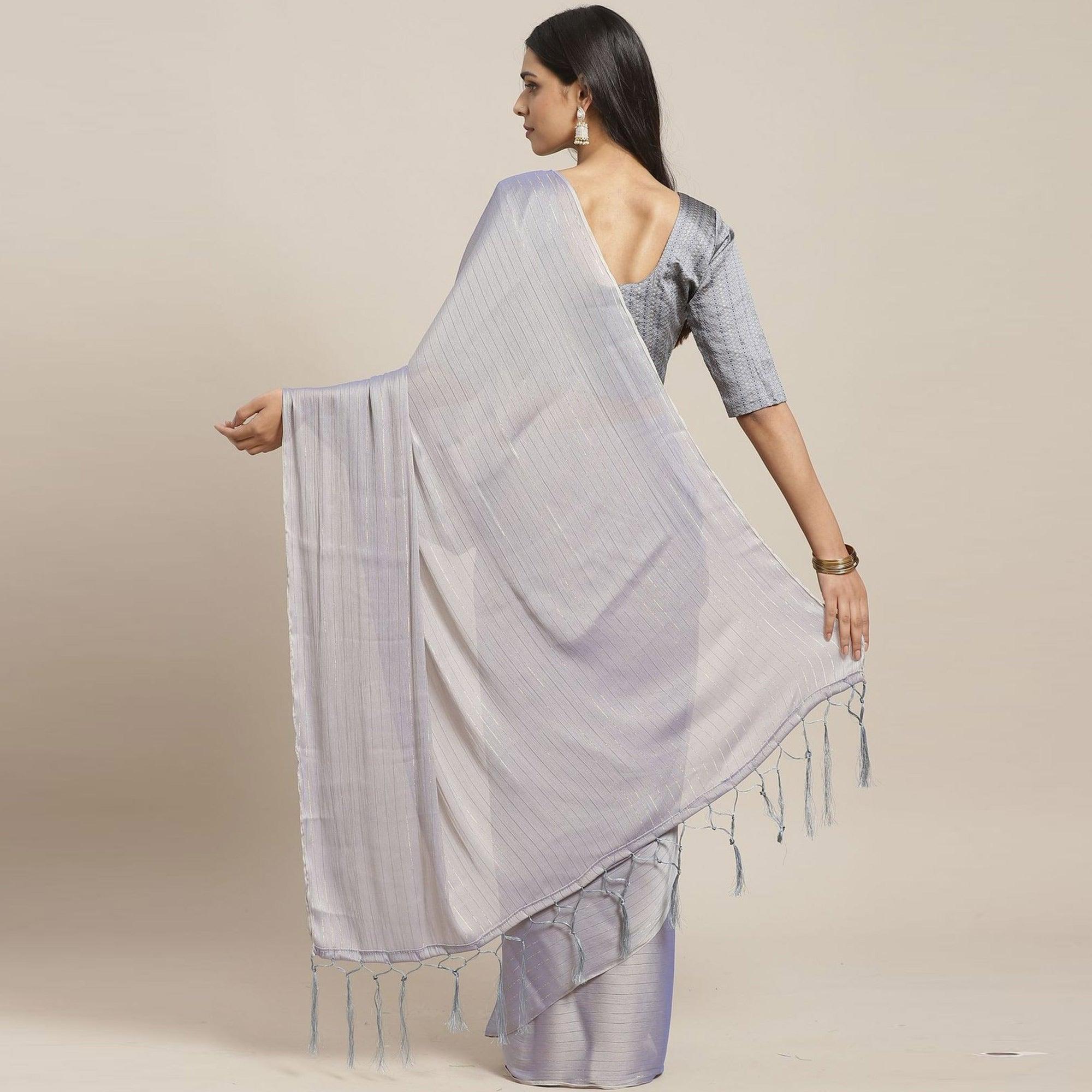 Majesty Purple Colored Casual Wear Printed Poly Georgette Saree - Peachmode