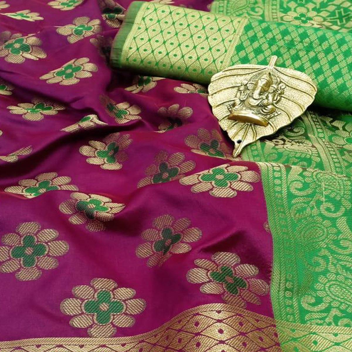 Majesty Purple Colored Festive Wear Woven Silk Saree - Peachmode