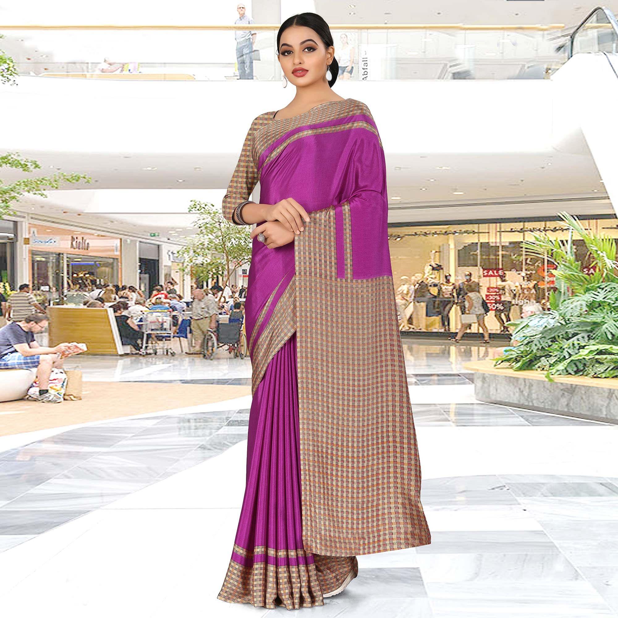 Majesty Purple Coloured Casual Wear Printed Crepe Saree - Peachmode