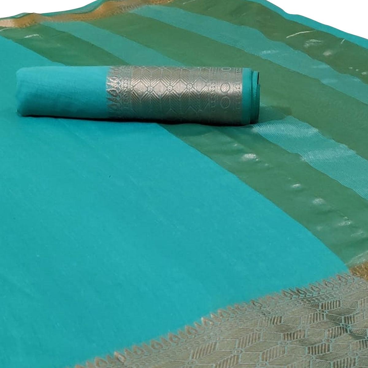 Majesty Turquoise Blue Colored Festive Wear Woven Silk Saree - Peachmode