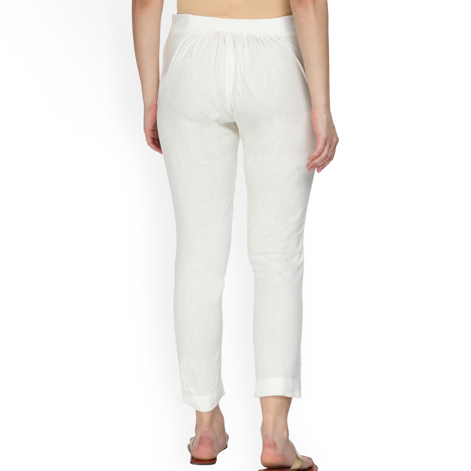 Majesty White Colored Casual Wear Cotton Pant - Peachmode