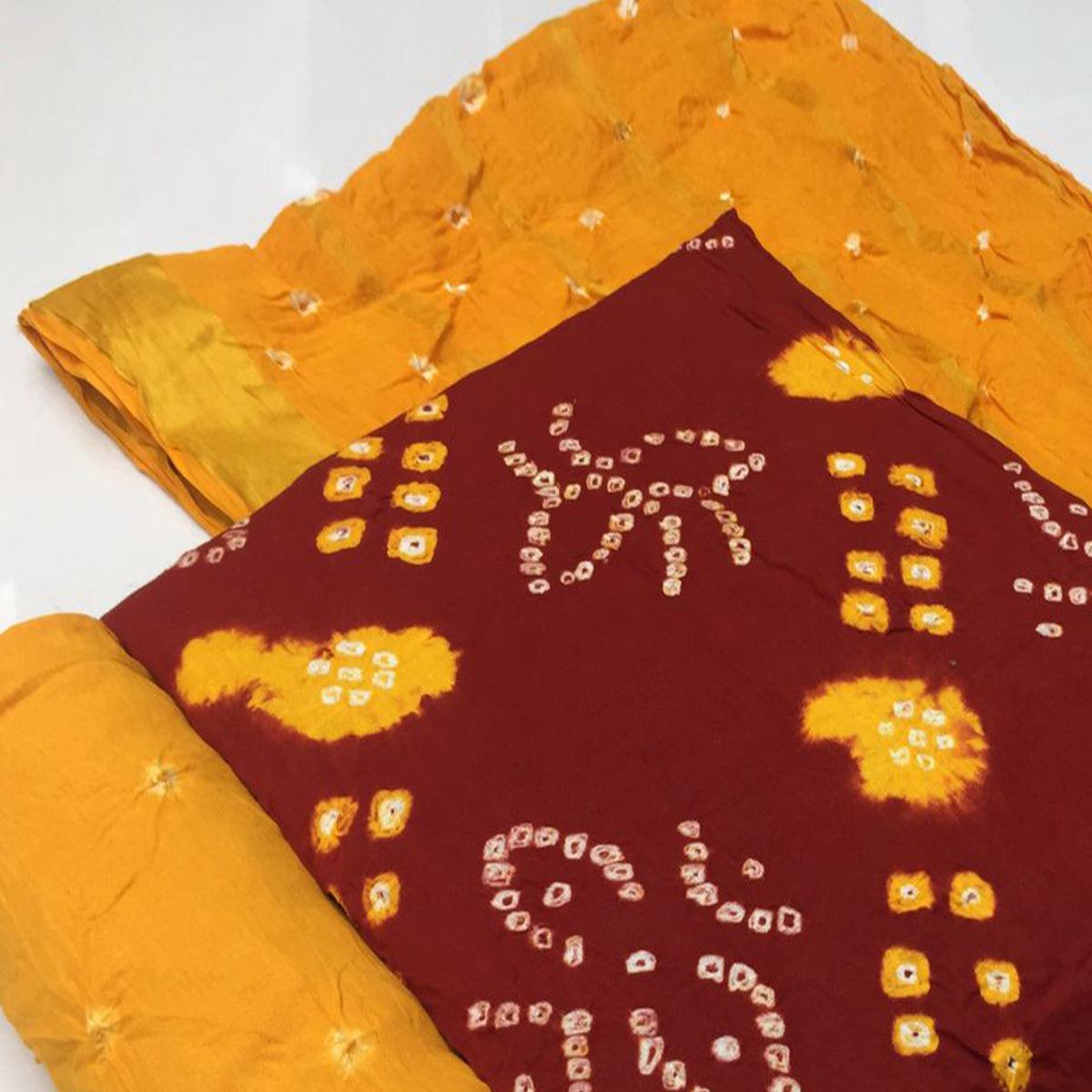 Maroon Bandhani Printed Pure Cotton Dress Material - Peachmode