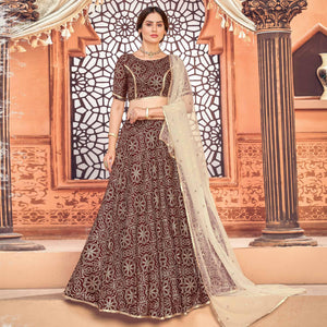 Maroon Bandhani Printed Tapetta Silk Lehenga Choli - Peachmode
