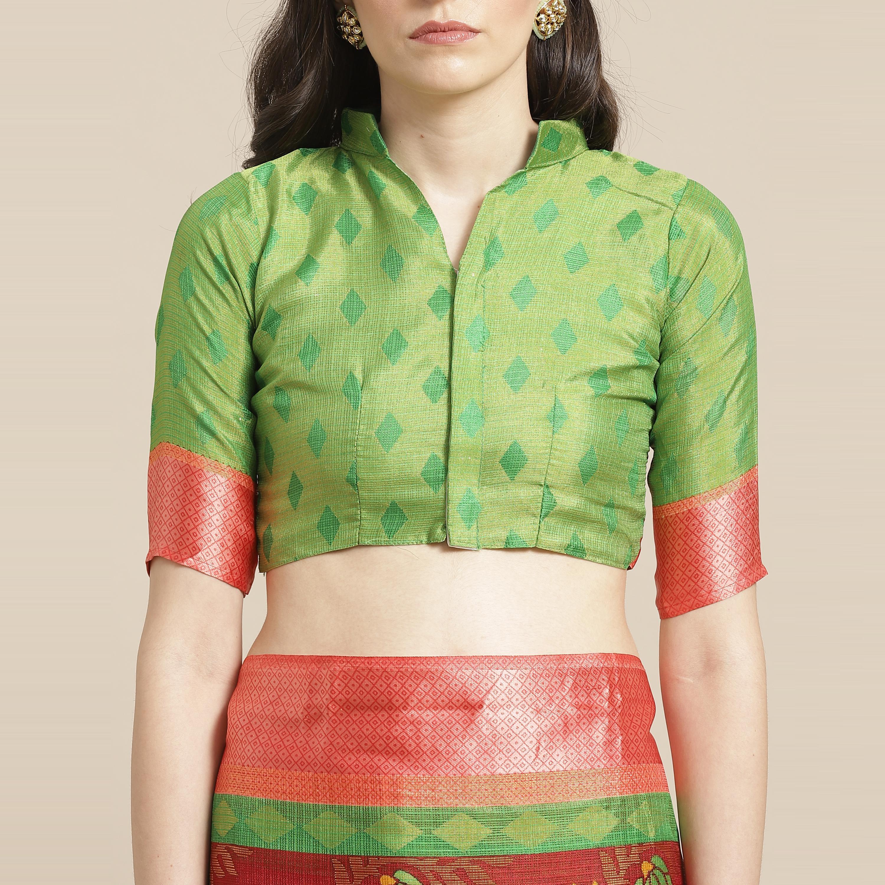 Maroon Casual Brasso Printed Saree With Unstitched Blouse - Peachmode