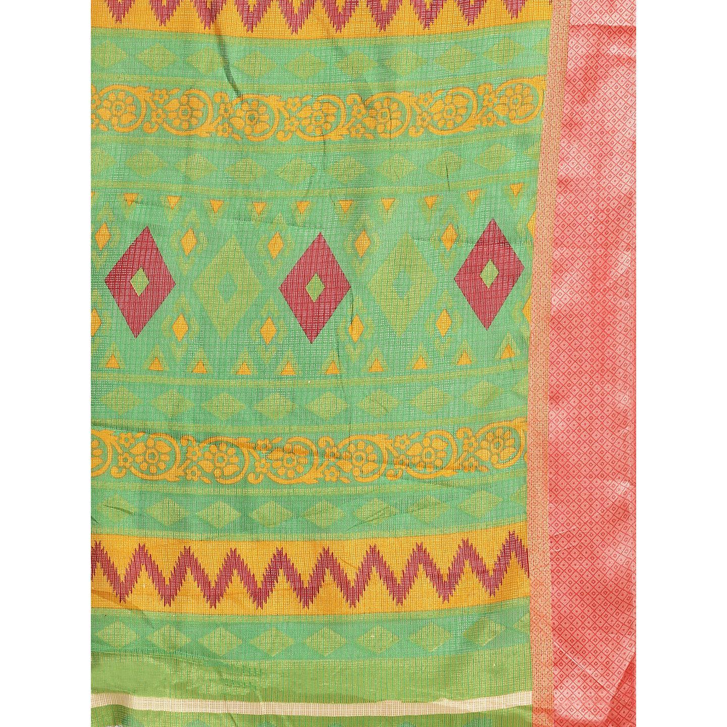 Maroon Casual Brasso Printed Saree With Unstitched Blouse - Peachmode