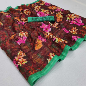 Maroon Casual Wear Digital Printed Cotton Silk Saree - Peachmode