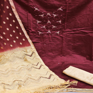 Maroon Casual Wear Embellished Modal Silk Dress Material - Peachmode