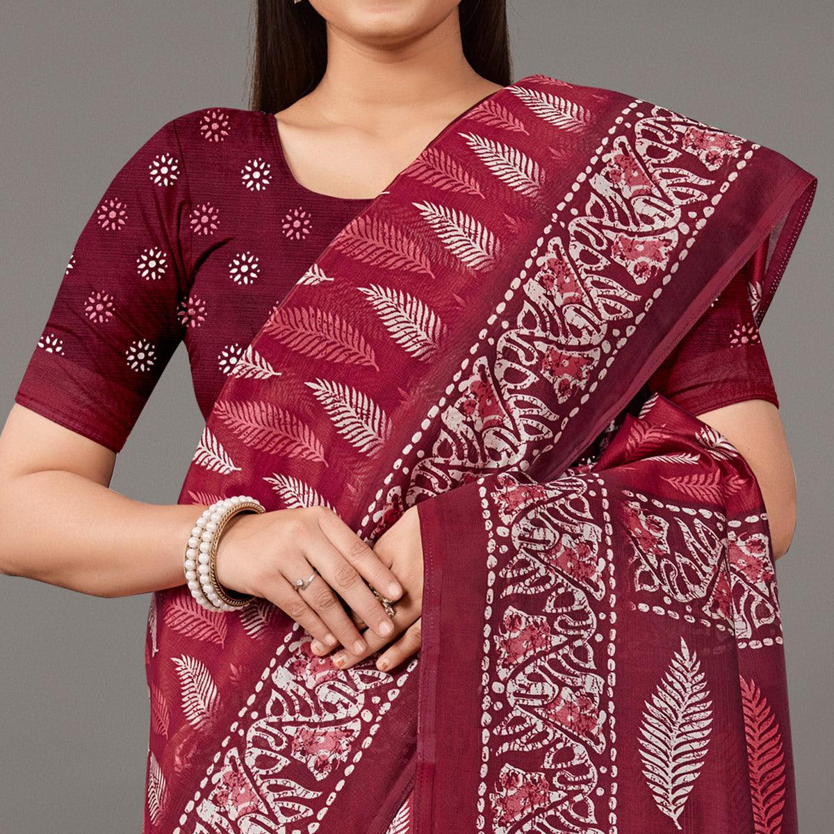 Maroon Casual Wear Floral Printed Art Silk Saree - Peachmode