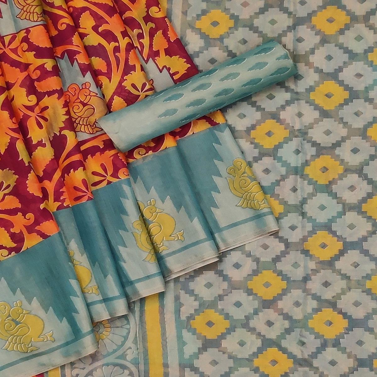 Maroon Casual Wear Printed Art Silk Saree - Peachmode