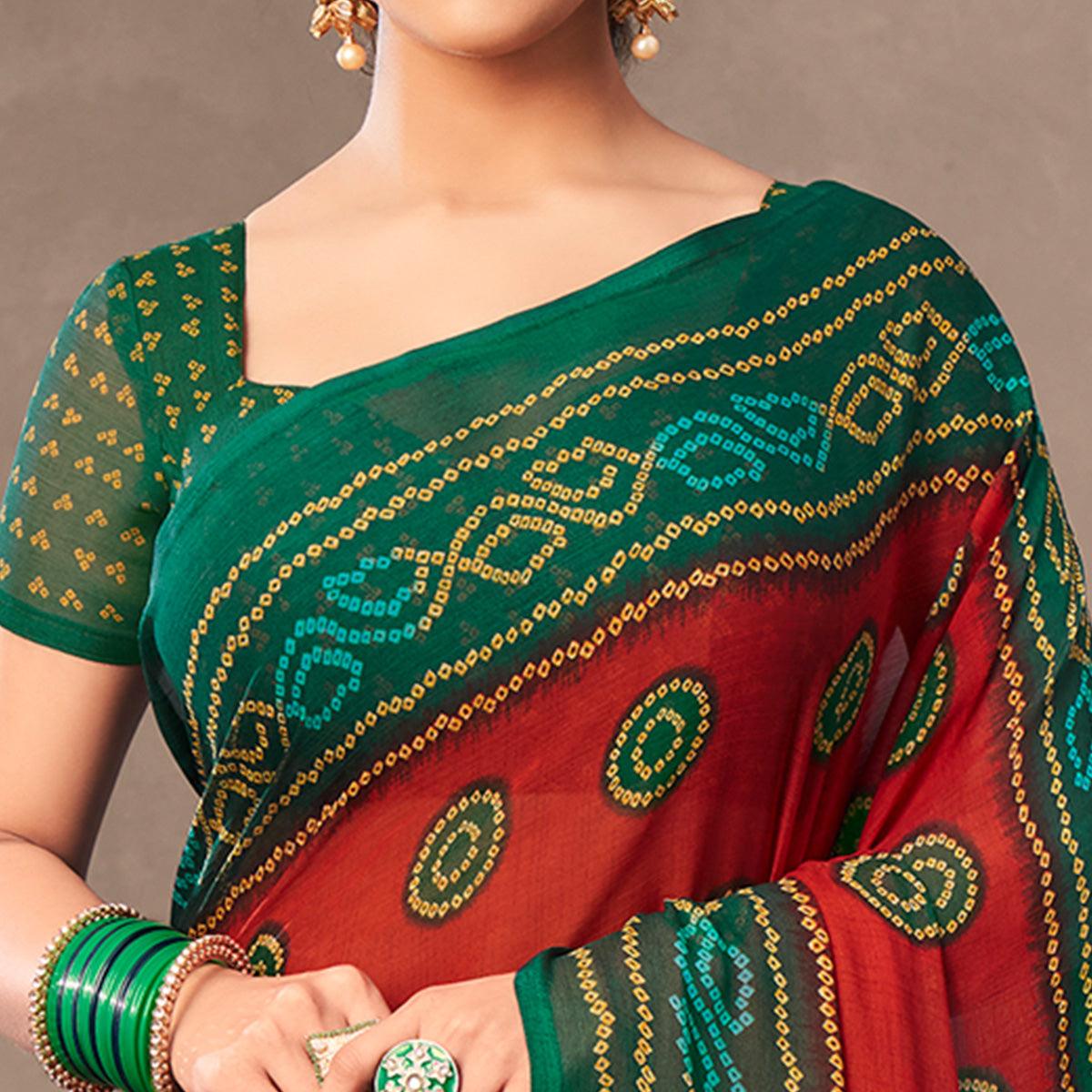 Maroon Casual Wear Printed Chiffon Saree - Peachmode
