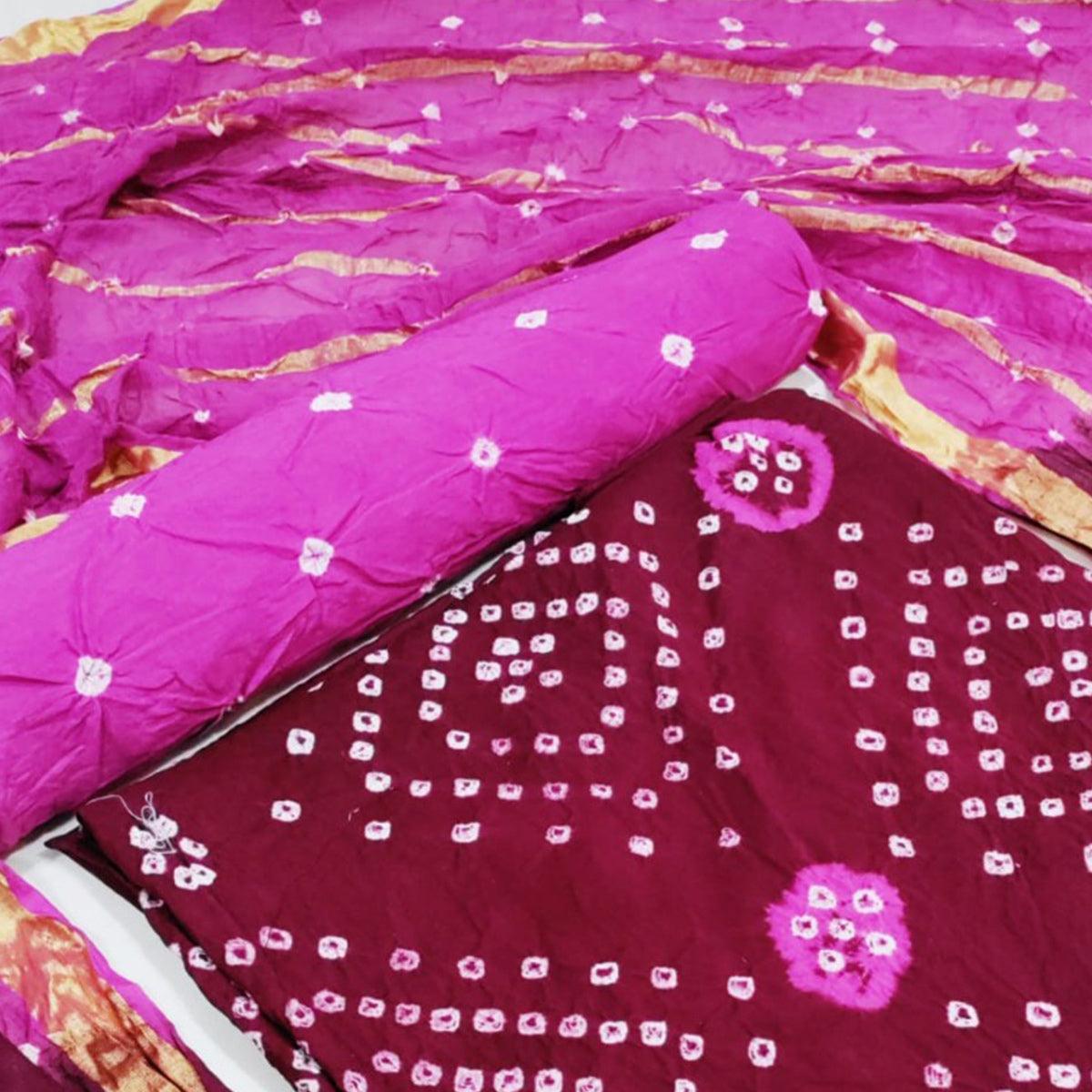 Maroon Casual Wear Printed Cotton Dress Material - Peachmode