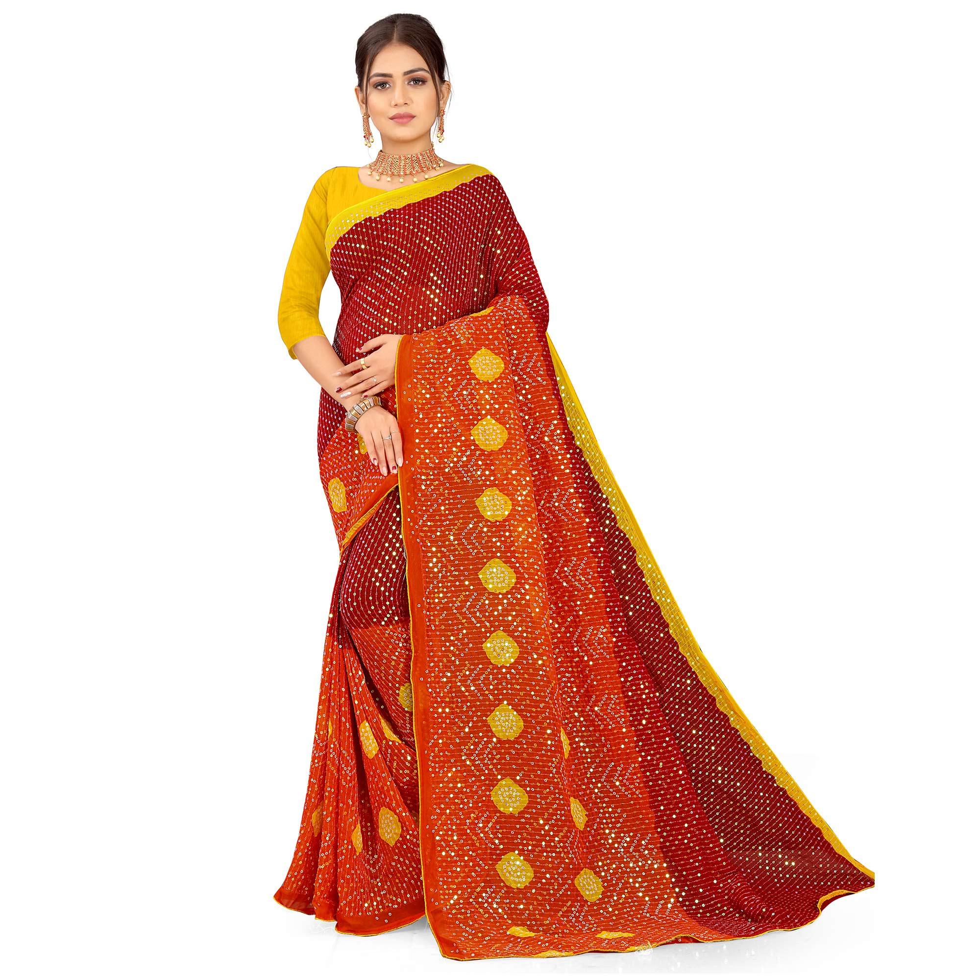 Maroon Casual Wear Printed Georgette Saree - Peachmode