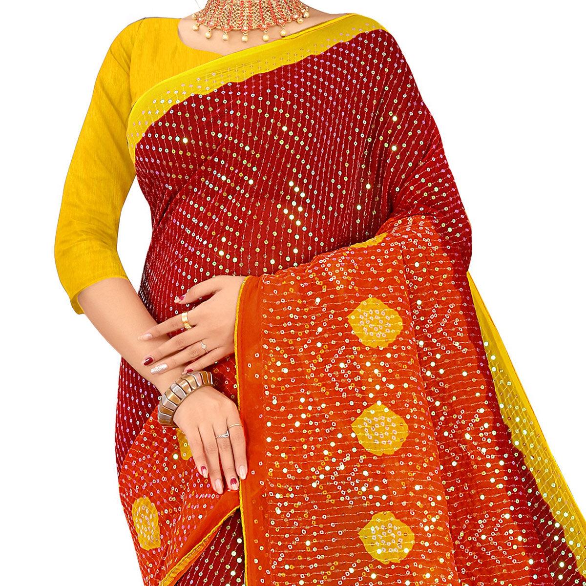 Maroon Casual Wear Printed Georgette Saree - Peachmode