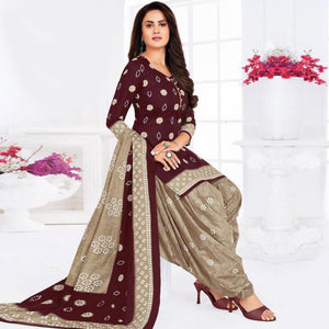 Maroon Casual Wear Printed Leon Patiala Dress Material - Peachmode