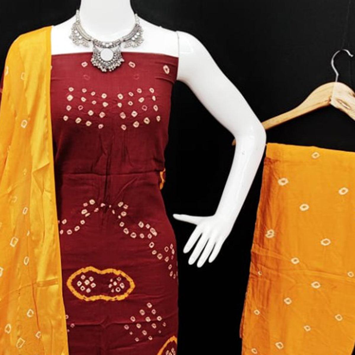 Maroon Casual Wear Printed Pure Cotton Dress Material - Peachmode