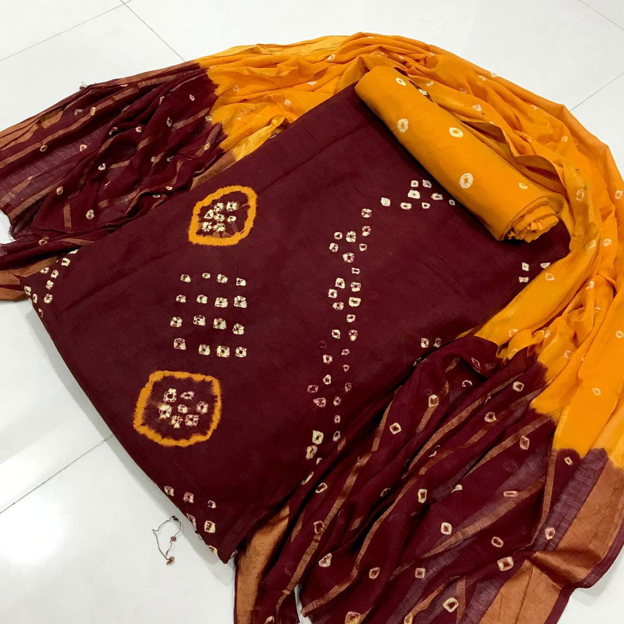 Maroon Casual Wear Printed Pure Cotton Dress Material - Peachmode