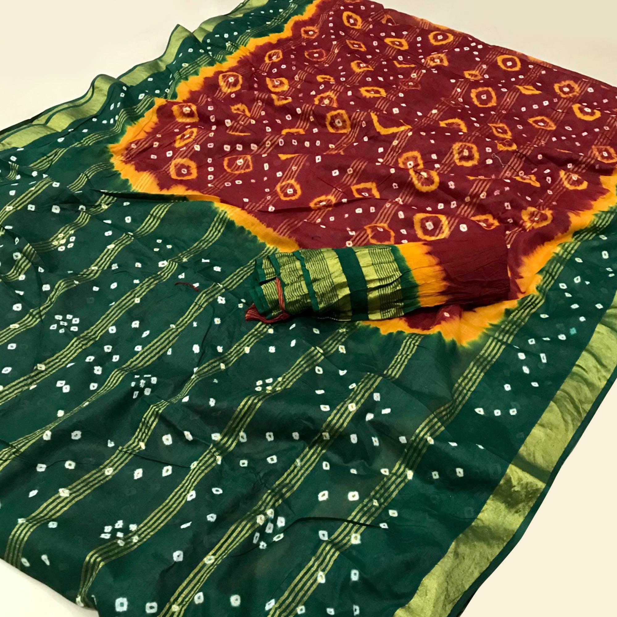Maroon Casual Wear Printed Pure Cotton Saree - Peachmode