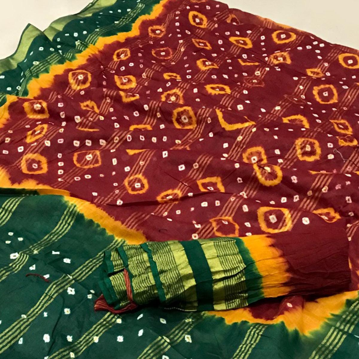 Maroon Casual Wear Printed Pure Cotton Saree - Peachmode