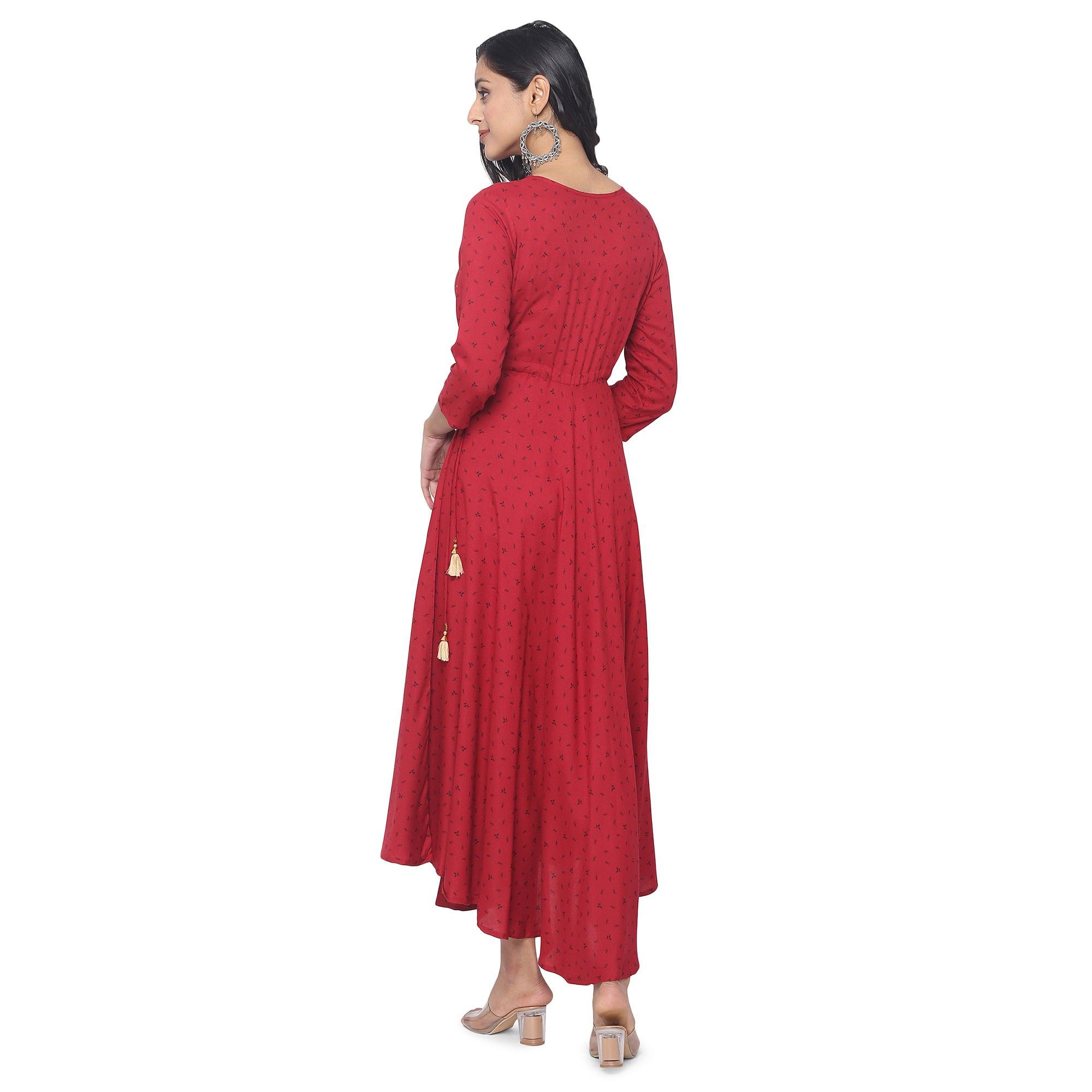 Maroon Casual Wear Printed Rayon Long Kurti - Peachmode