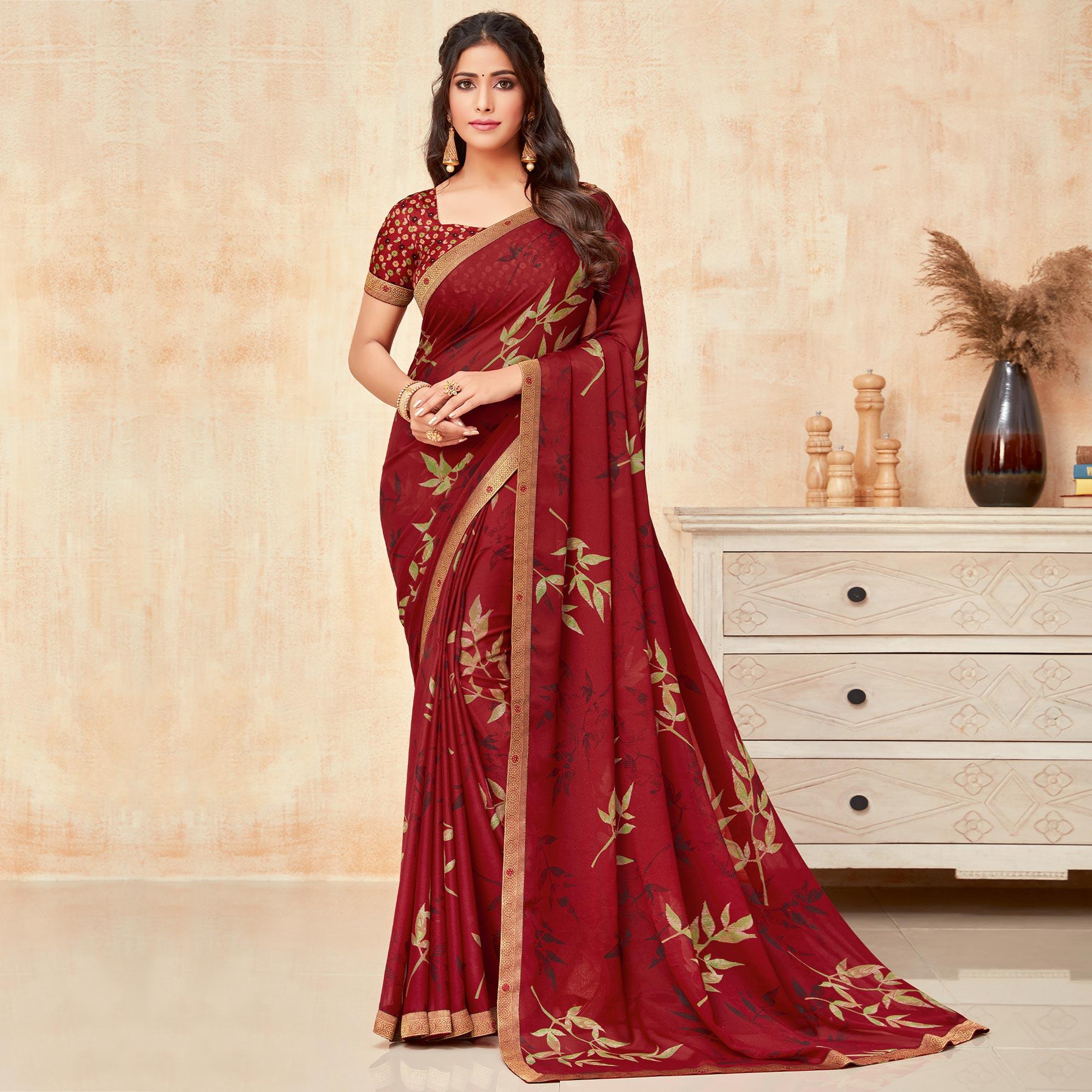 Maroon Casual Wear Printed Silk Georgette Saree - Peachmode