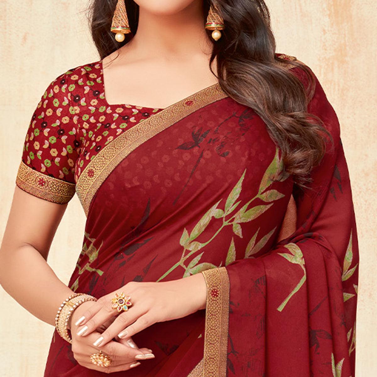 Maroon Casual Wear Printed Silk Georgette Saree - Peachmode