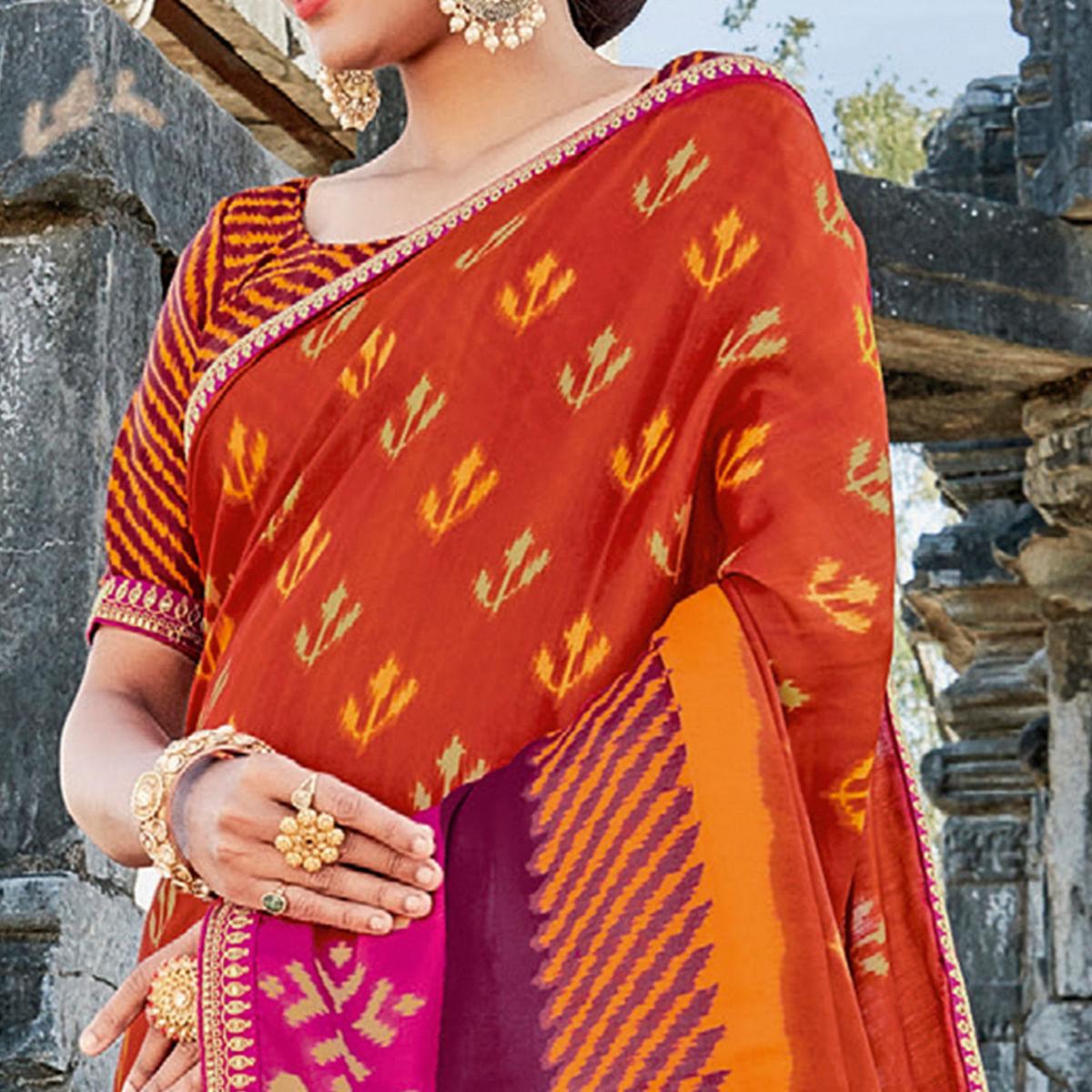 Maroon Casual Wear Printed Tussar Silk Saree - Peachmode