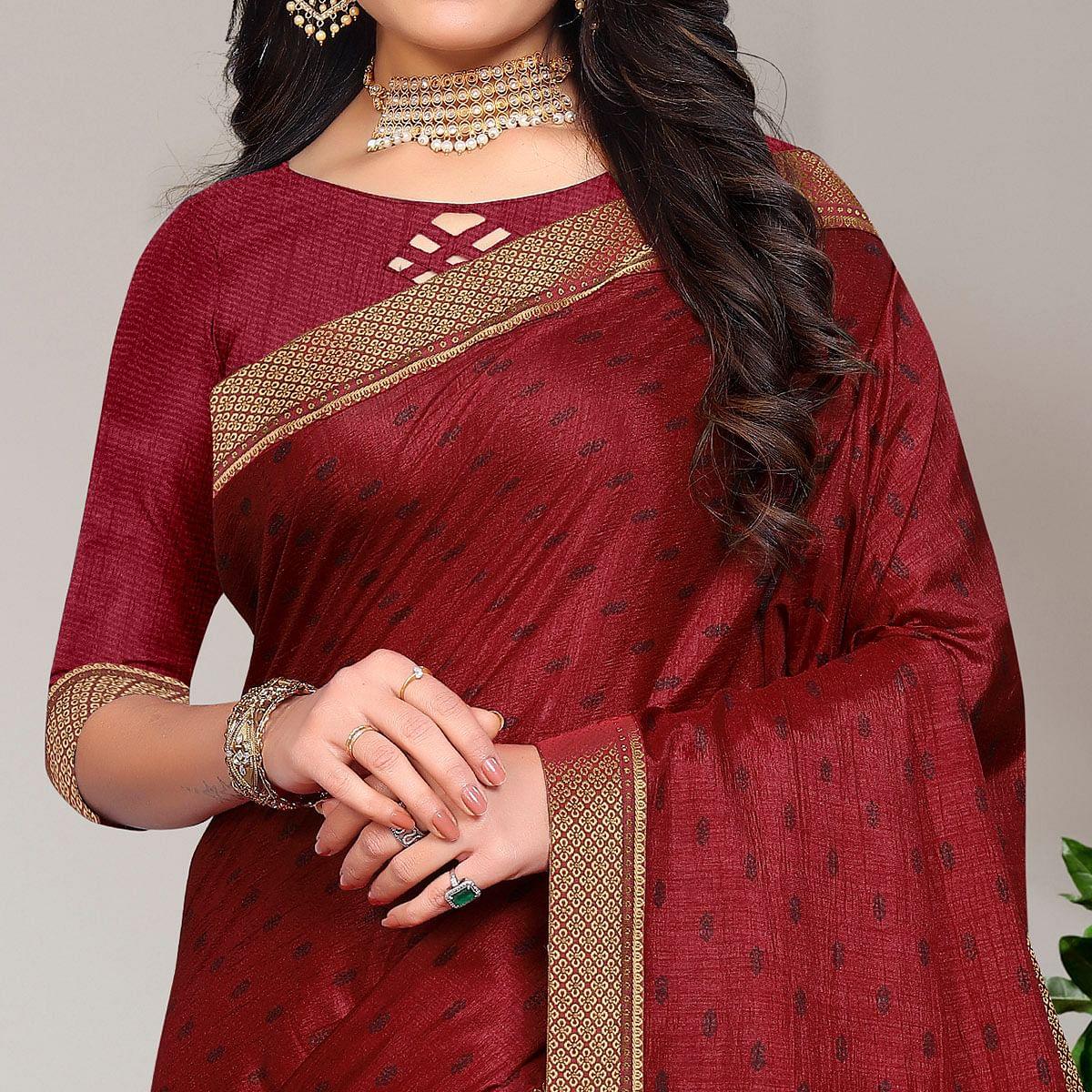 Maroon Casual Wear Printed Vichitra Silk Saree - Peachmode
