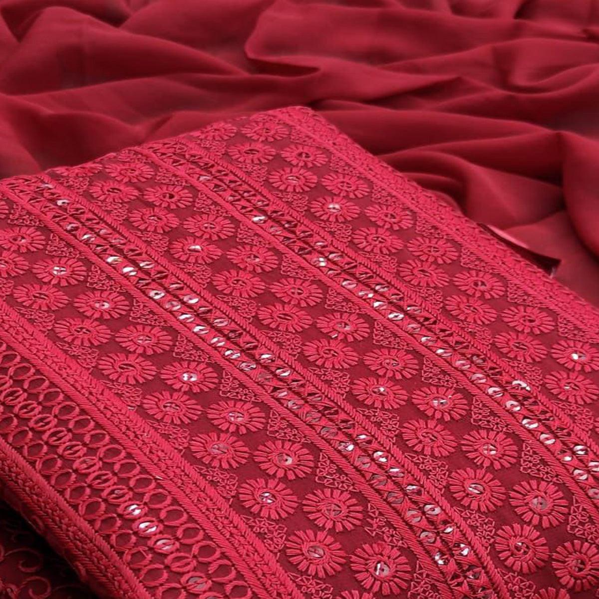 Maroon Casual Wear Sequence Embroidered Georgette Dress Material - Peachmode