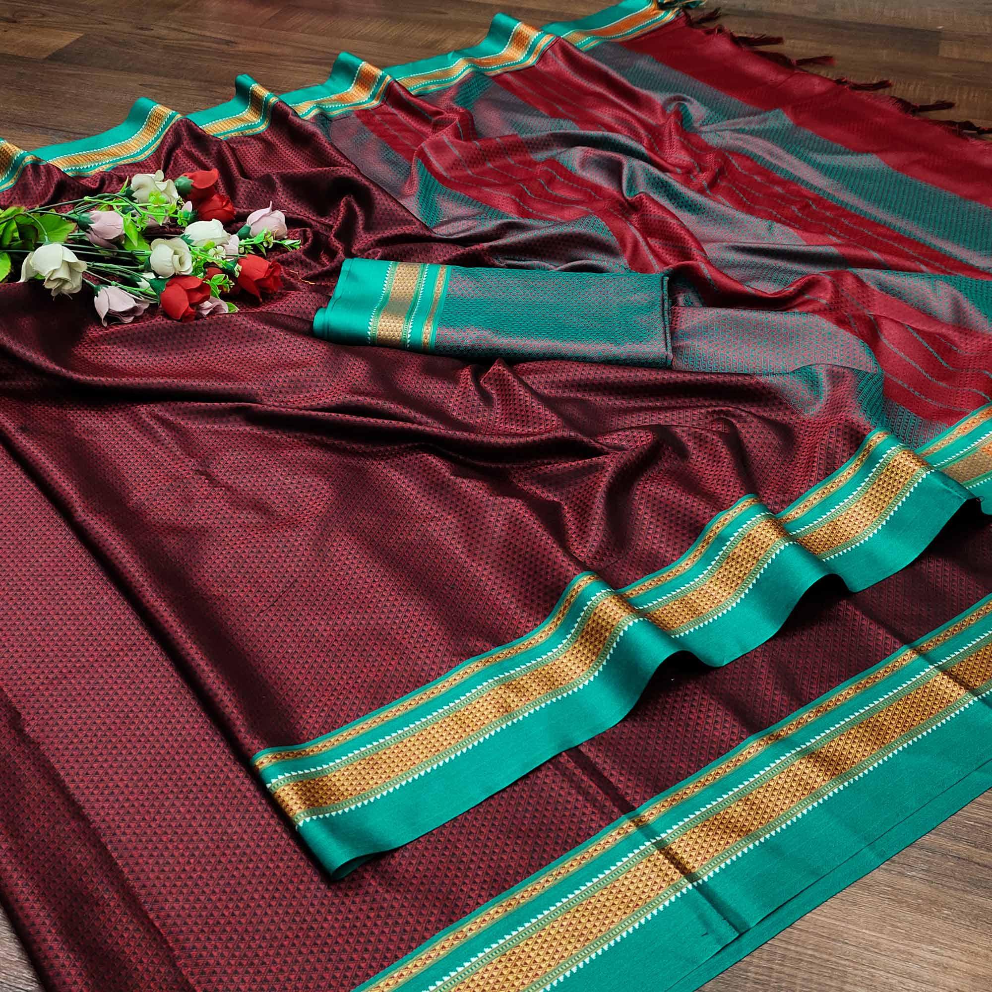Maroon Casual Wear Woven Designer Khan Art Silk Saree - Peachmode