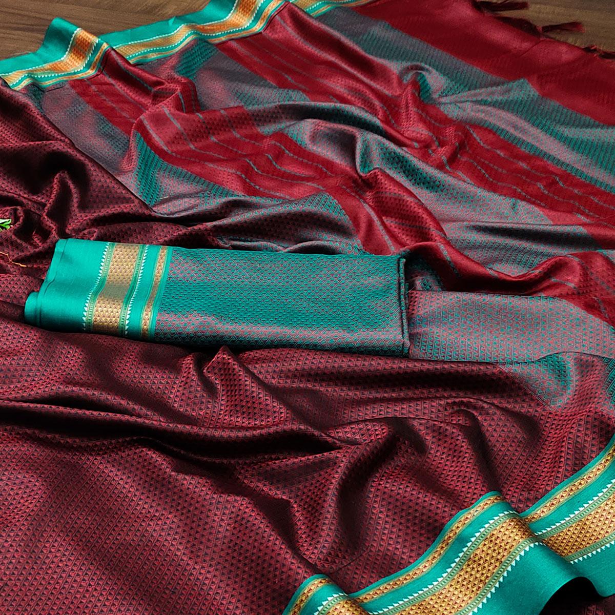 Maroon Casual Wear Woven Designer Khan Art Silk Saree - Peachmode