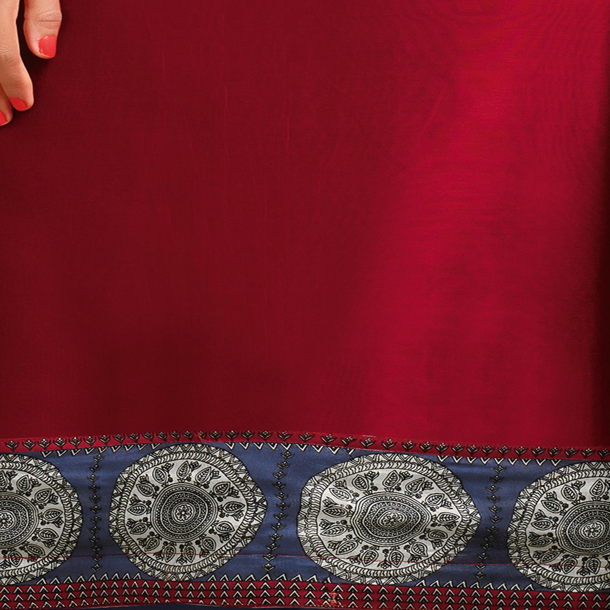 Maroon Digital Printed Chanderi Palazzo Suit - Peachmode