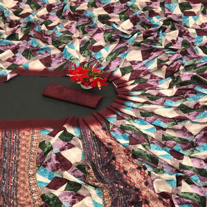 Maroon Digital Printed Vichitra Silk Saree - Peachmode