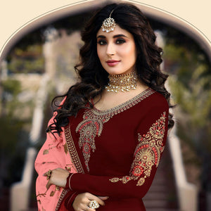 Maroon Embroidered Georgette Partywear Suit - Peachmode