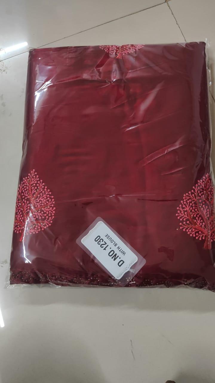 Maroon Embroidered With Embellished Georgette Saree - Peachmode