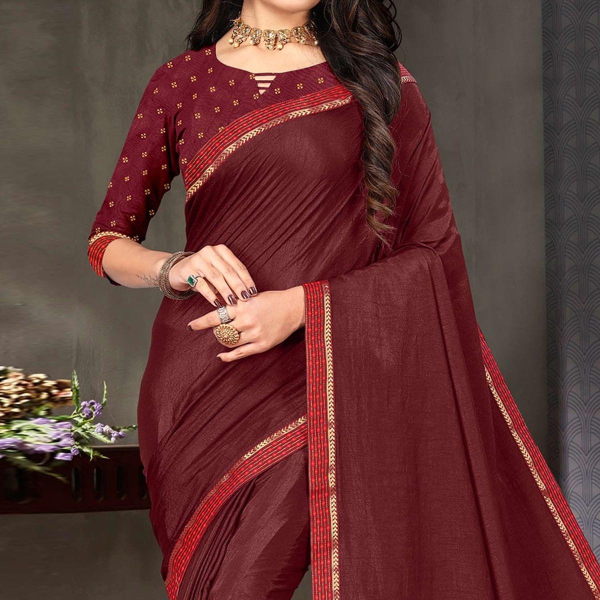 Maroon Festive Wear Embellished Art Silk Saree - Peachmode