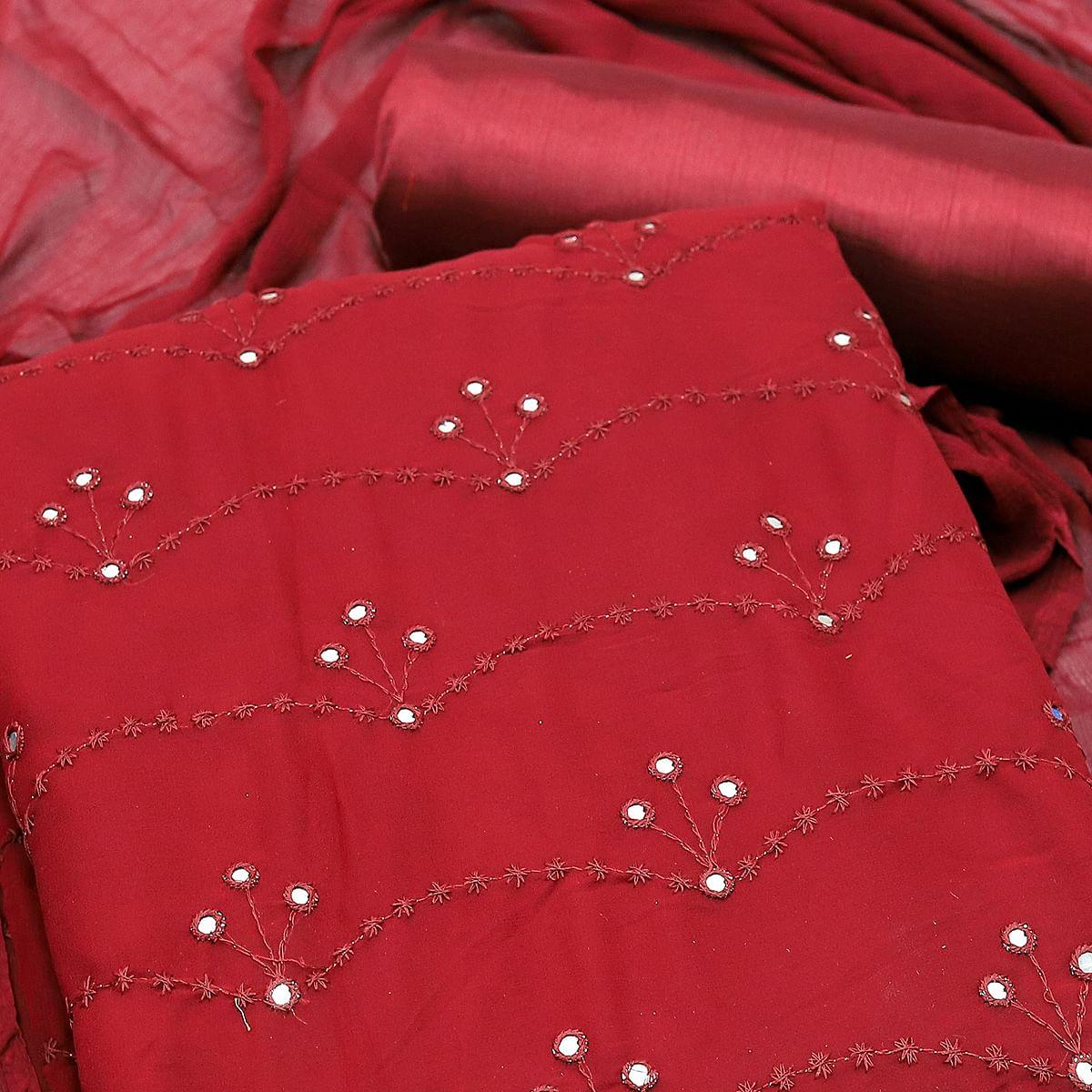 Maroon Festive Wear Embellished With Embroidered Georgette Dress Material - Peachmode