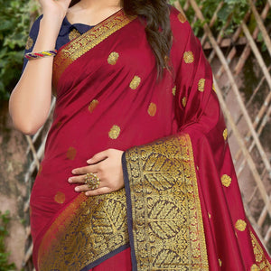 Maroon Festive Wear Embroidered Silk Saree - Peachmode