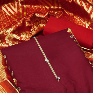 Maroon Festive Wear Floral Embroidered Cotton Dress Material - Peachmode