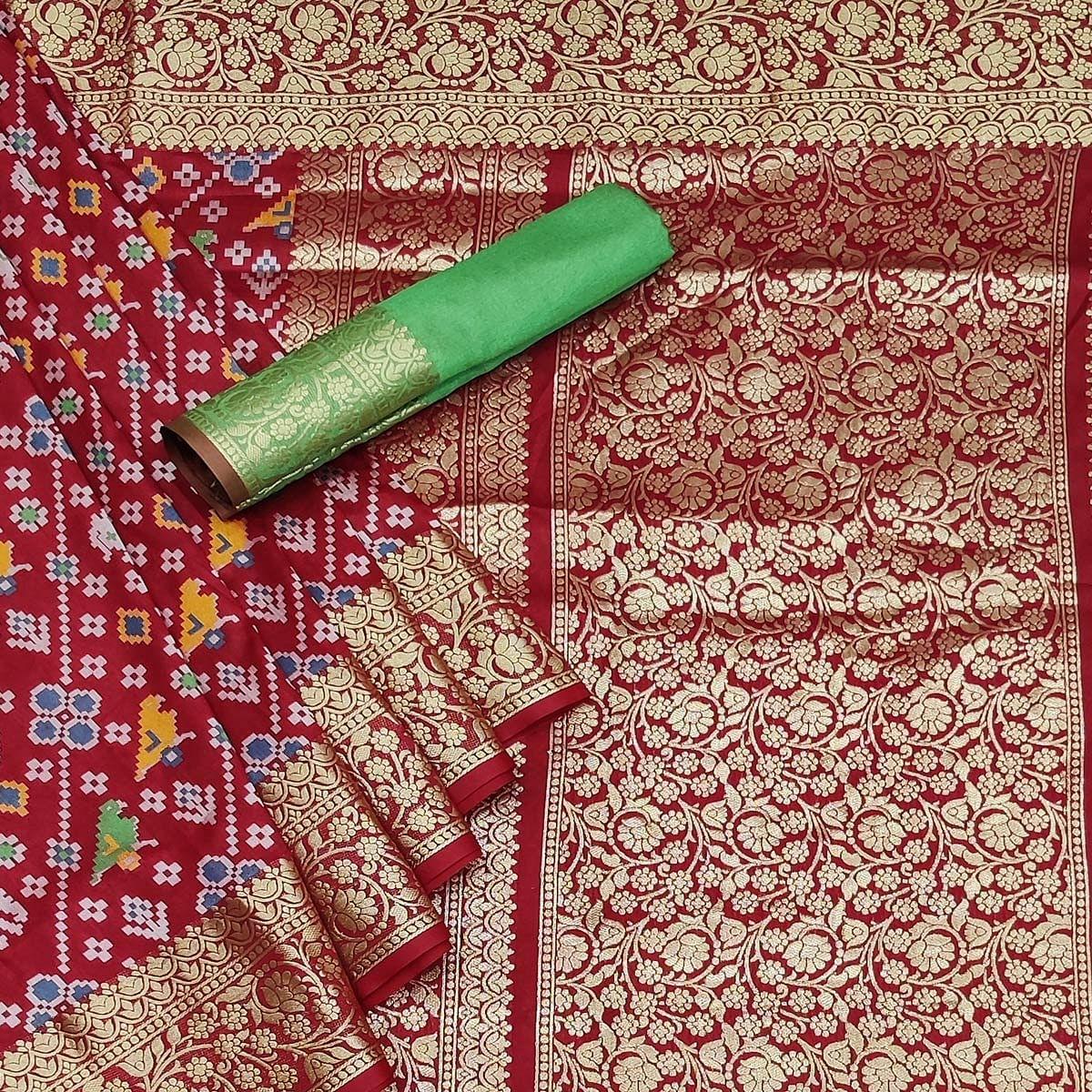 Maroon Festive Wear Patola Printed Art Silk Saree - Peachmode