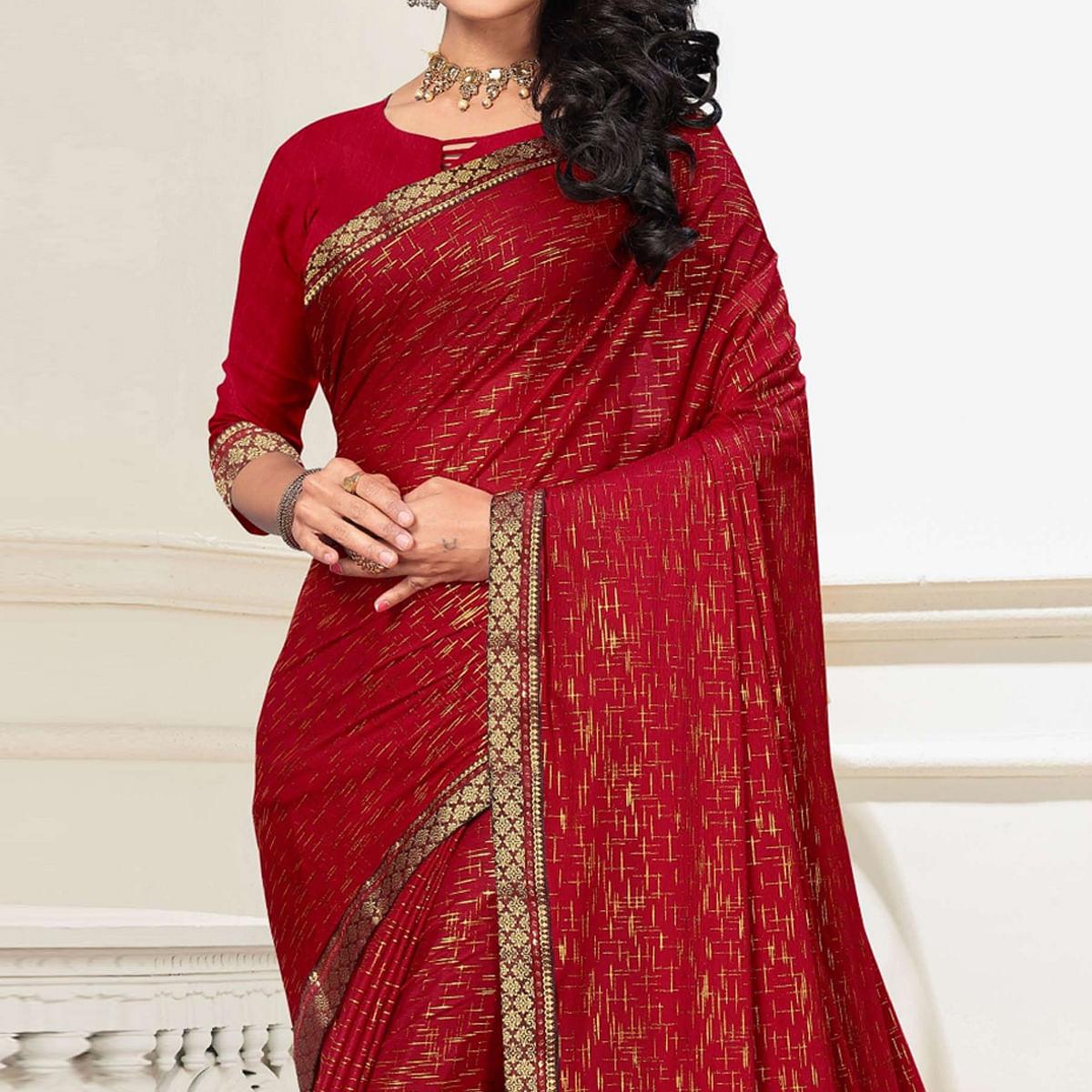 Maroon Festive Wear Printed With Banarasi Lace Art Silk Saree - Peachmode