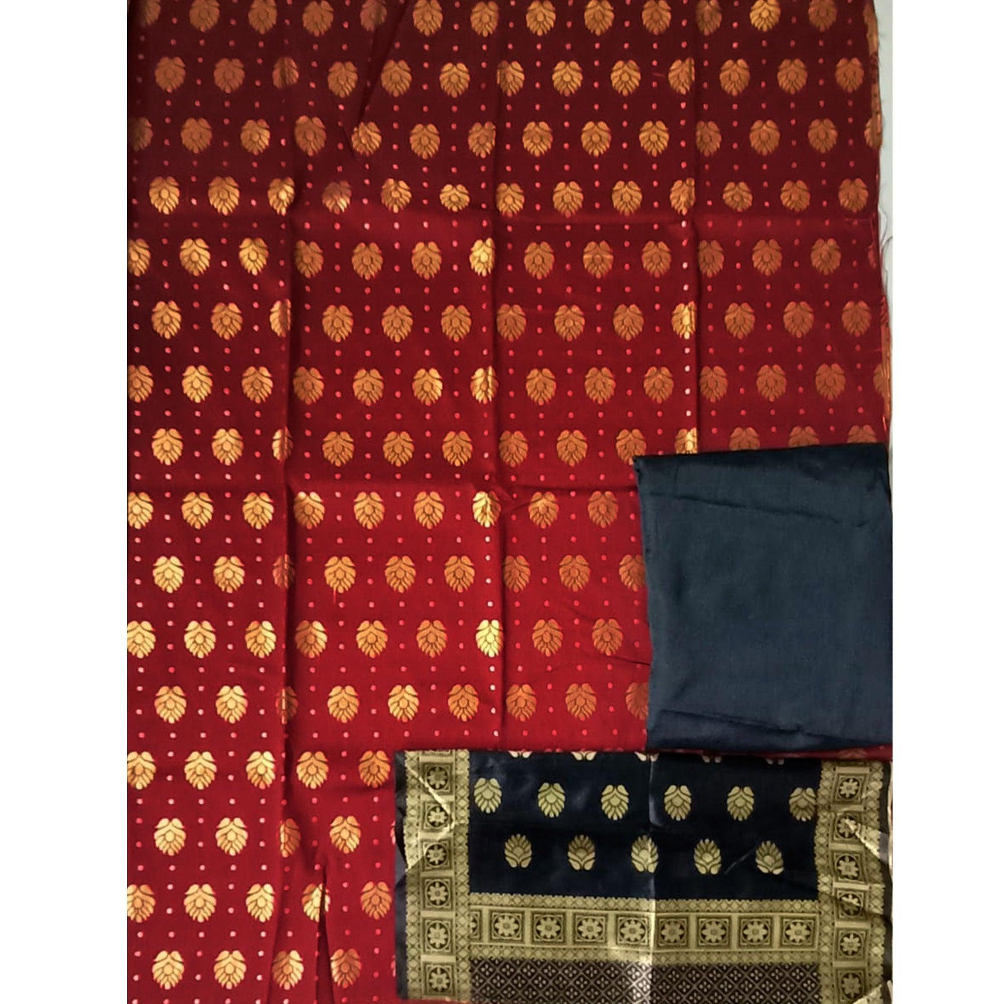Maroon Festive Wear Woven Banarasi Silk Dress Material - Peachmode