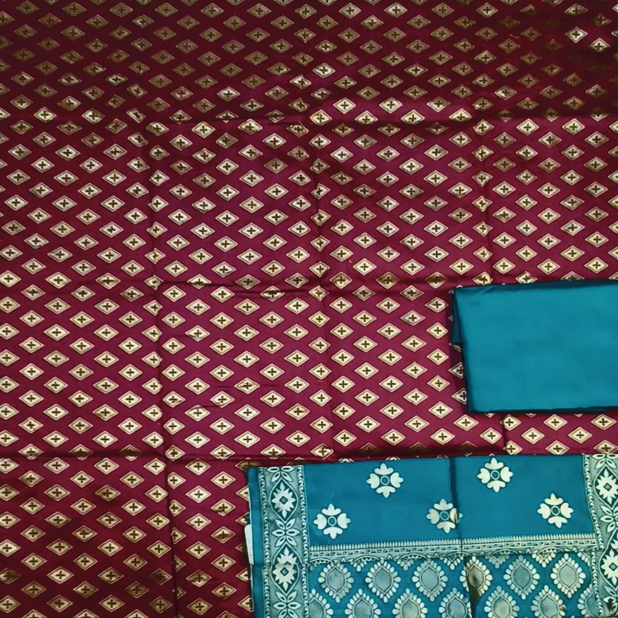 Maroon Festive Wear Woven Banarasi Silk Dress Material - Peachmode